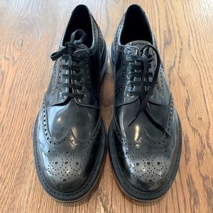 PRADA BROGUE DETAIL DERBY SHOES black with gray highlights NEVER WORN